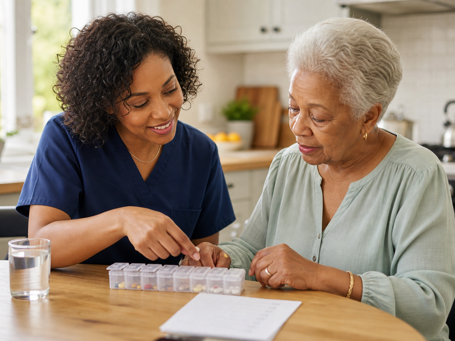 Support worker helping with a medication routine