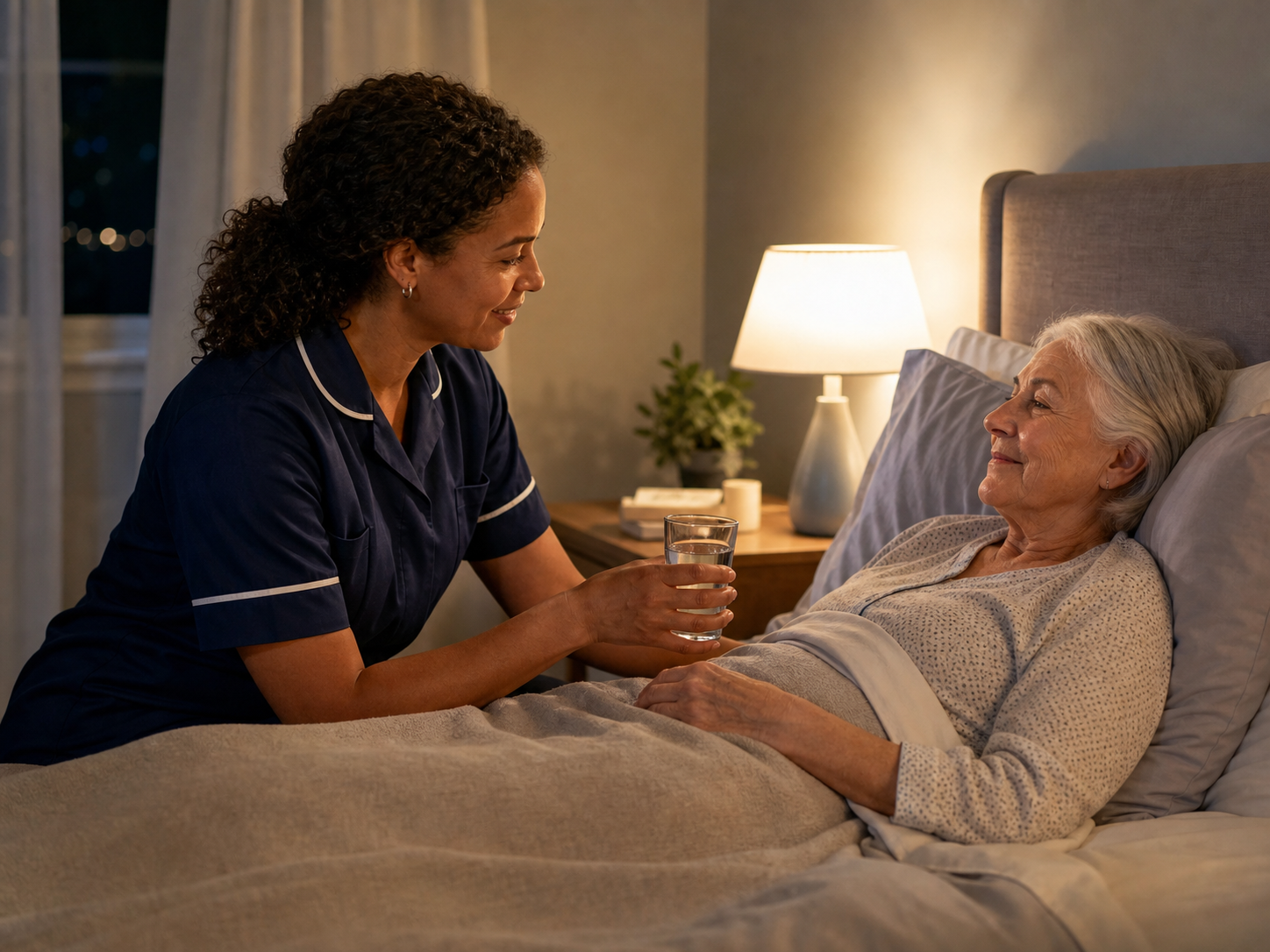 Support worker providing overnight supported living support